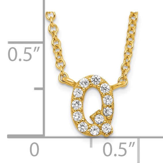 Sterling Silver Gold-plated CZ Initial Q 18 Inch Necklace