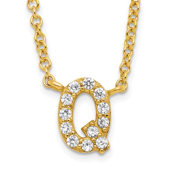 Sterling Silver Gold-plated CZ Initial Q 18 Inch Necklace