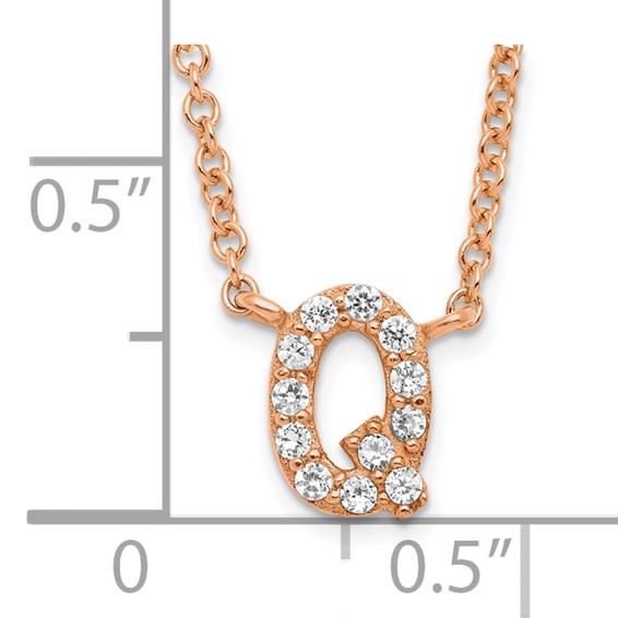 Sterling Silver Rose Gold-plated CZ Initial Q 18 Inch Necklace