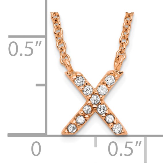 Sterling Silver Rose Gold-plated CZ Initial X 18 Inch Necklace