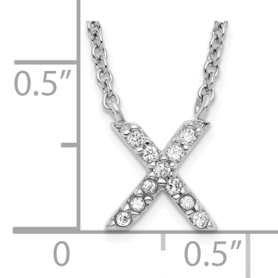 Sterling Silver Rhodium-plated CZ Initial X 18 Inch Necklace