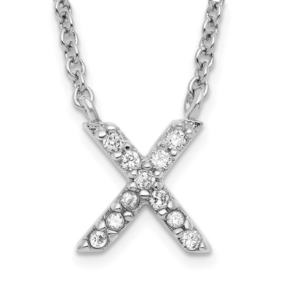 Sterling Silver Rhodium-plated CZ Initial X 18 Inch Necklace