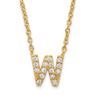 Sterling Silver Gold-plated CZ Initial W 18 Inch Necklace