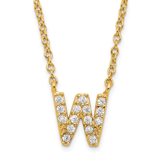 Sterling Silver Gold-plated CZ Initial W 18 Inch Necklace
