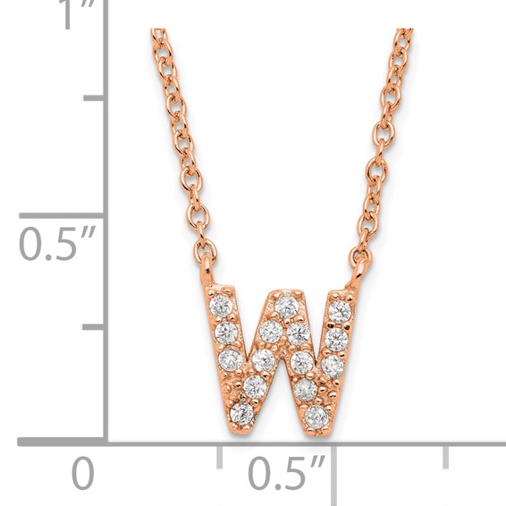 Sterling Silver Rose Gold-plated CZ Initial W 18 Inch Necklace