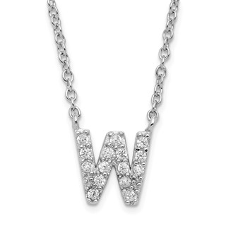 Sterling Silver Rhodium-plated CZ Initial W 18 Inch Necklace