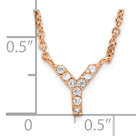 Sterling Silver Rose Gold-plated CZ Initial Y 18 Inch Necklace