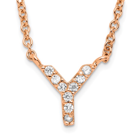 Sterling Silver Rose Gold-plated CZ Initial Y 18 Inch Necklace