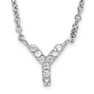 Sterling Silver Rhodium-plated CZ Initial Y 18 Inch Necklace