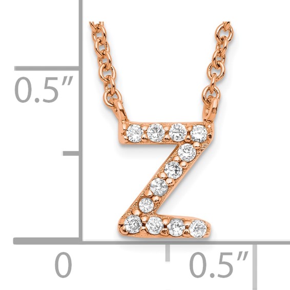 Sterling Silver Rose Gold-plated CZ Initial Z 18 Inch Necklace