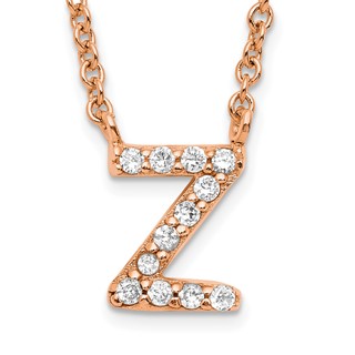 Sterling Silver Rose Gold-plated CZ Initial Z 18 Inch Necklace