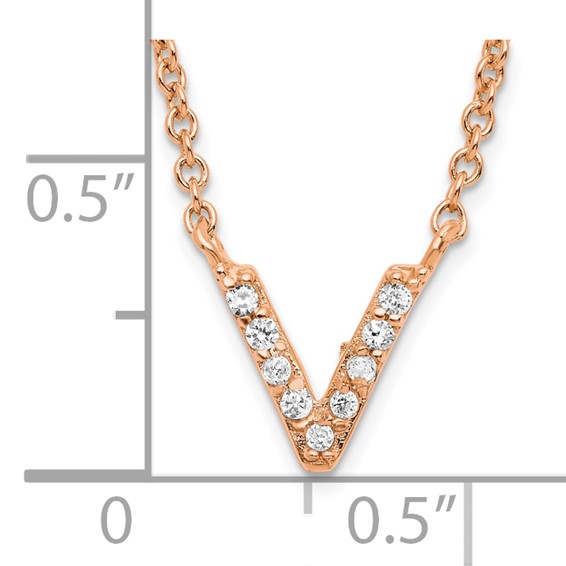 Sterling Silver Rose Gold-plated CZ Initial V 18 Inch Necklace