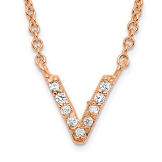 Sterling Silver Rose Gold-plated CZ Initial V 18 Inch Necklace