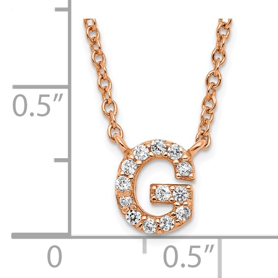 Sterling Silver Rose Gold Plated White CZ Initial G Necklace