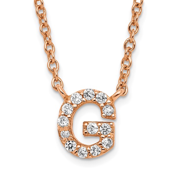 Sterling Silver Rose Gold Plated White CZ Initial G Necklace