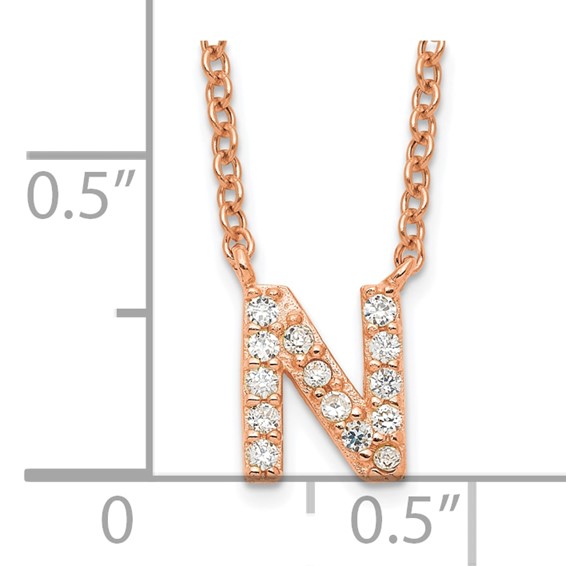 Sterling Silver Rose-tone Polished CZ N Necklace