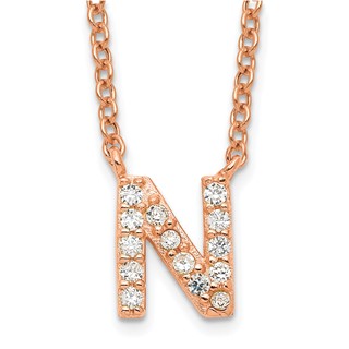 Sterling Silver Rose-tone Polished CZ N Necklace