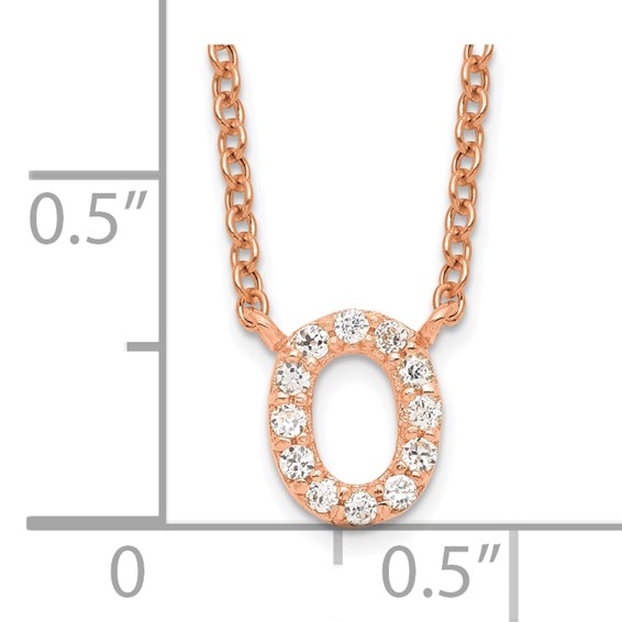 Rose Gold Plate White CZ Initial "O" Necklace -18"