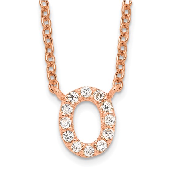 Rose Gold Plate White CZ Initial "O" Necklace -18"