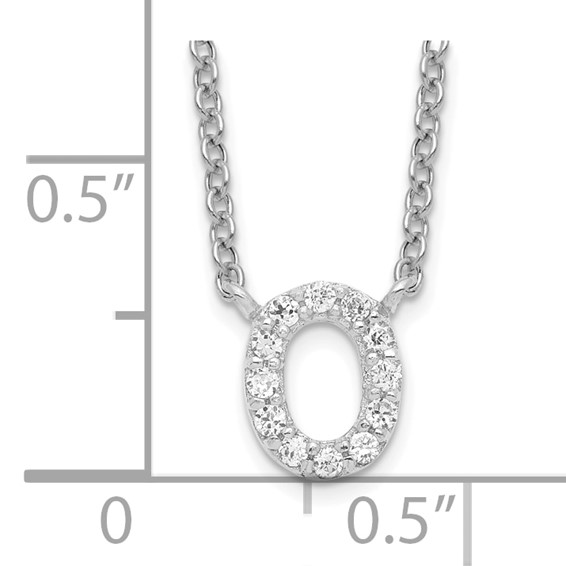 Rhodium Plated Silver White CZ Initial "O" Necklace -18"