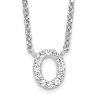 Rhodium Plated Silver White CZ Initial "O" Necklace -18"