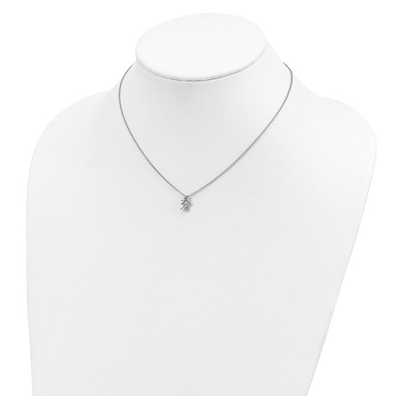 Sterling Silver Rhod-plated CZ Chinese Love Character w/ 2 in ext. Necklace