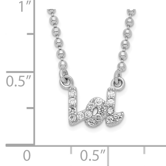 Sterling Silver Rhod-plated White CZ "LOL" Necklace