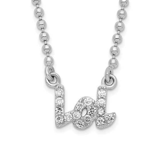 Sterling Silver Rhod-plated White CZ "LOL" Necklace