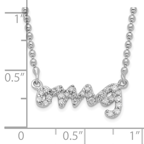 Sterling Silver Rhod-plated White CZ OMG Necklace