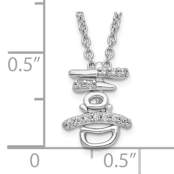 Sterling Silver Rhodium-plated CZ Chinese Happiness w/2 in ext. Necklace