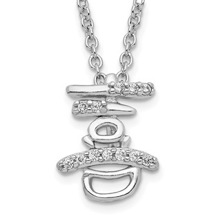 Sterling Silver Rhodium-plated CZ Chinese Happiness w/2 in ext. Necklace