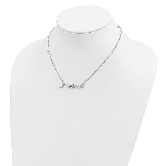 Sterling Silver Rhodium-plated CZ Love in French w/2 in ext. Necklace