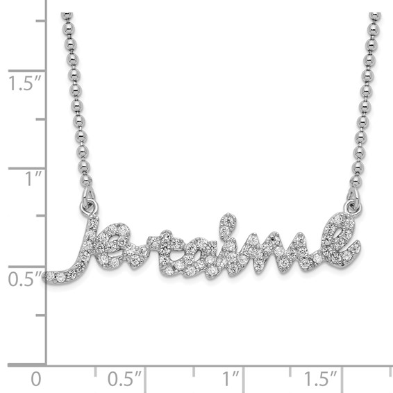 Sterling Silver Rhodium-plated CZ Love in French w/2 in ext. Necklace