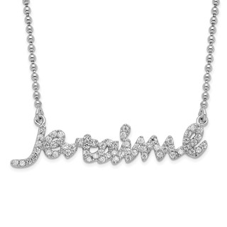 Sterling Silver Rhodium-plated CZ Love in French w/2 in ext. Necklace