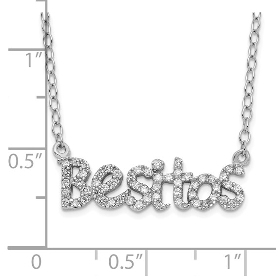 Sterling Silver Rhod-plated CZ Besitos Spanish My Kisses Necklace