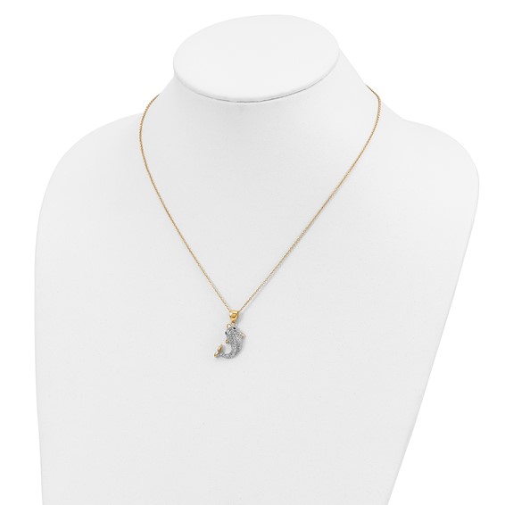 Sterling Silver Gold-tone CZ Dolphin Necklace