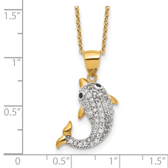 Sterling Silver Gold-tone CZ Dolphin Necklace