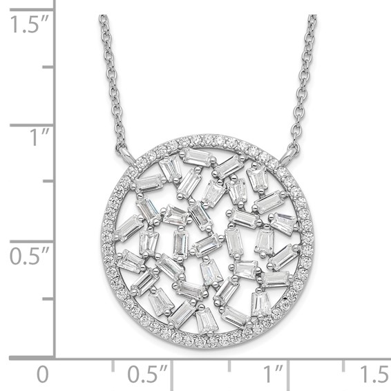 Sterling Silver Rhodium-plated CZ Fancy with 2 in ext Necklace