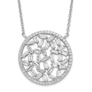 Sterling Silver Rhodium-plated CZ Fancy with 2 in ext Necklace