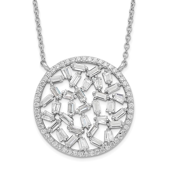 Sterling Silver Rhodium-plated CZ Fancy with 2 in ext Necklace