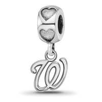 Sterling Silver RH-plate LogoArt Washington Nationals W on Heart Bead view 1