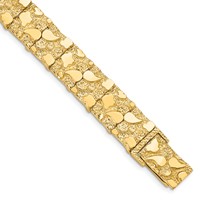14K Polished and Textured 12.50mm 7 Inch Nugget Bracelet view 1