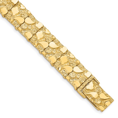 14k Polished and Textured 12.50mm 7 inch Nugget Bracelet