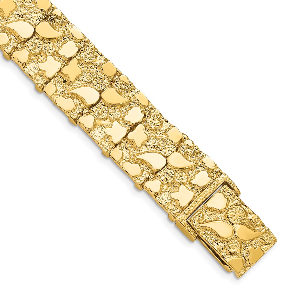 14K Yellow Gold Polished and Textured 15mm Nugget Bracelet, 7"