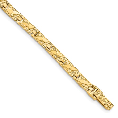 14k Polished and Textured 5.5mm 7 inch Nugget Bracelet