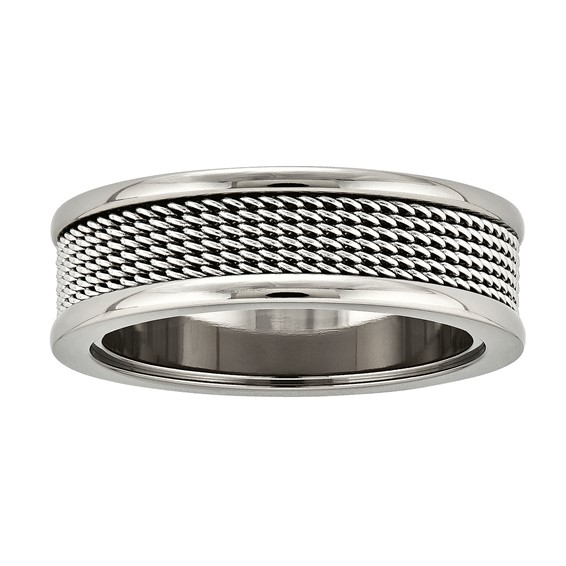 Titanium 7 mm Polished w/Wire Mesh Center Inlay Band