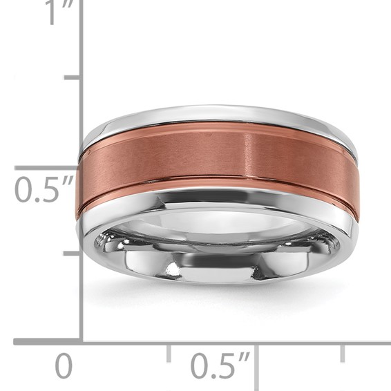 Titanium 8mm Polished w/Copper Plated Center & Beveled Edge Band