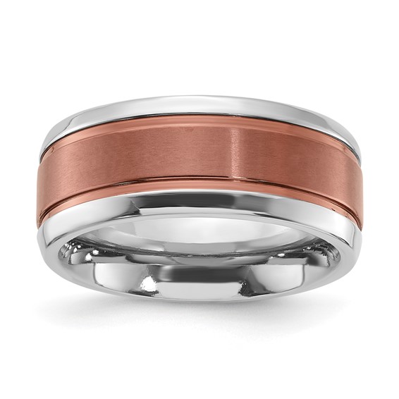 Titanium 8mm Polished w/Copper Plated Center & Beveled Edge Band