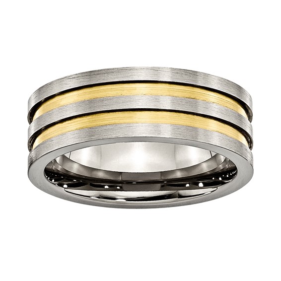 Titanium 8mm Two-Tone 5-Row Band (NOTE-Gold IP on outside only)