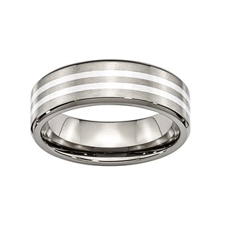 Titanium 7mm Brushed Silver Inlaid 5-Stripe Band